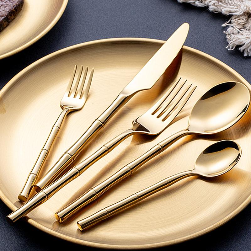 304 Stainless Steel Cutlery Thickened Table Fork Knife Spoon Bamboo Handle Dinnerware Western Tableware