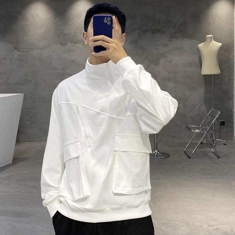 

Новая толстовка с воротником-стойкой на молнии до середины для мужчин на весну-осень, свободная, универсальная, повседневная, рабочая одежда, худи L белый
