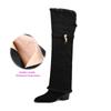 Krazing Pot Flock Pointed Toe Thick High Heels Thigh High Boots Size 46 Size 45 Slip On Plus Size Women Keep Warm Over-the-knee Boots