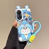 KEYSION Cute Ear Cartoon Case for OPPO A58 4G A38 A18 with Lanyard Soft Silicone+PC Shockproof Phone Back Cover for OPPO A17 A17K