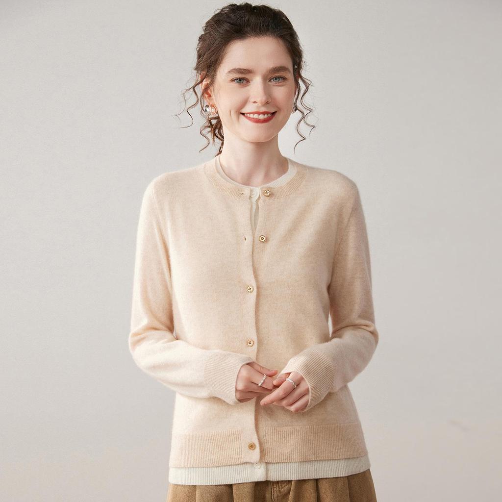 Autumn/Winter New Style Women's 100% Cashmere Knitted Two-Piece Look Cardigan Sweater