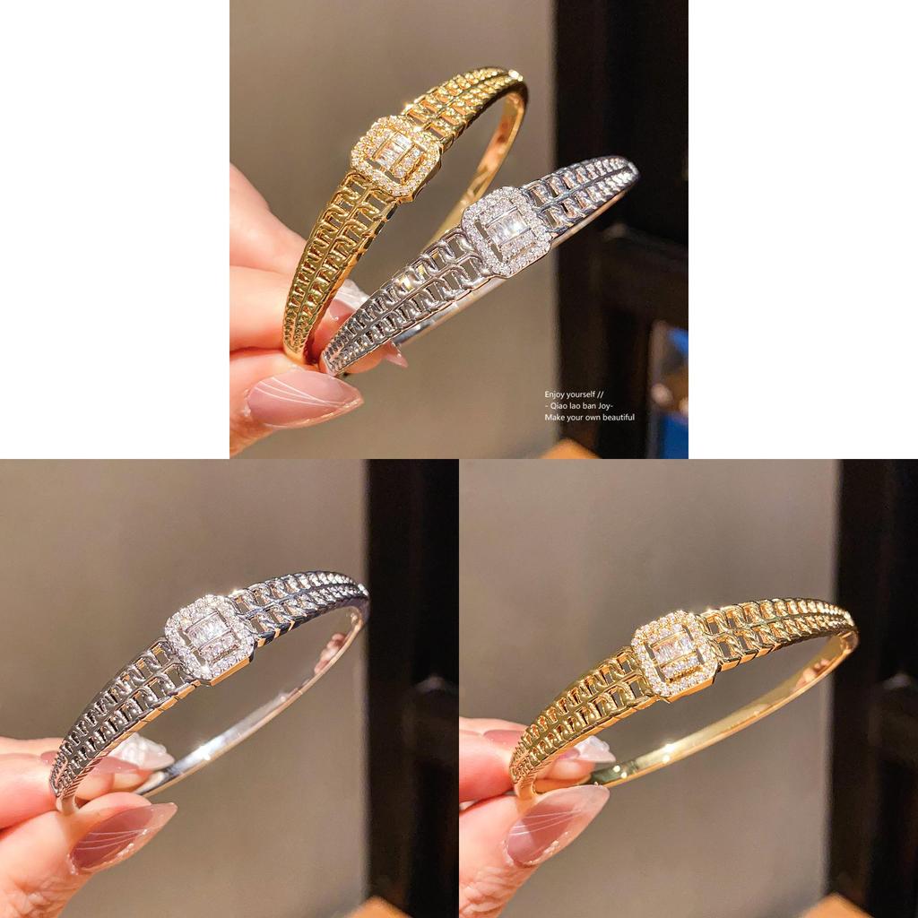 Geometric Square Zircon Bracelet With Gold Plating For Elegant Women