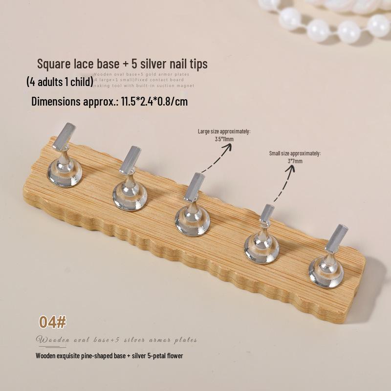 Minimalist Wooden Nail Art Practice Base & Wearable Metal Finger Holder