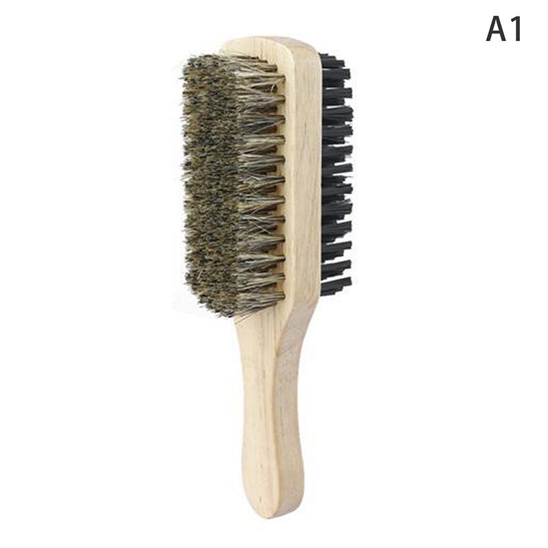 1Pcs Professional Soft Boar Bristle Dual Side Wood Beard Brush Men Mustache Comb Hairdresser Brush