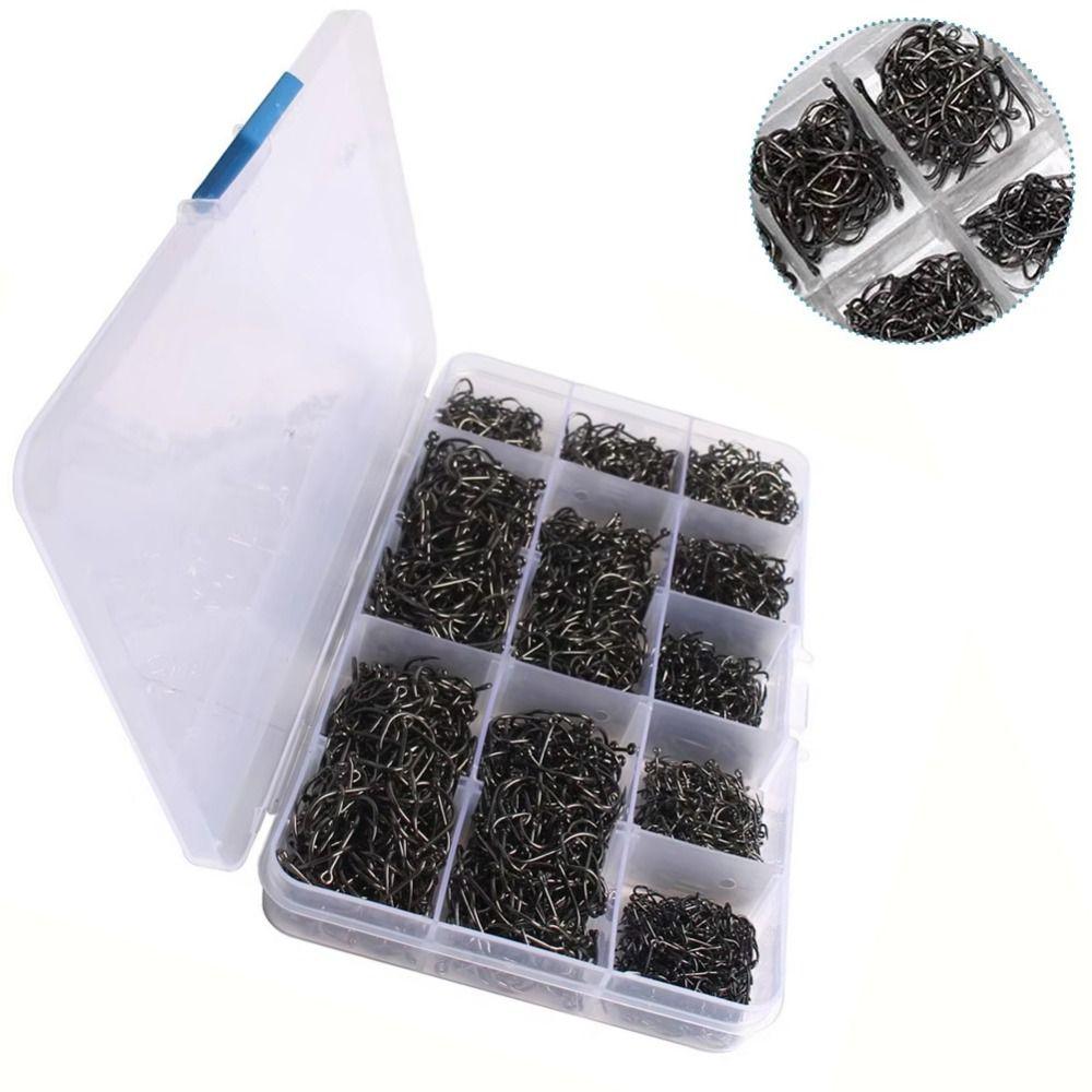 1000Pcs Carbon Steel Fishing Fixed Hooks Size 3-12 Barbed Fishing Hooks  Sea Tackle Accessories
