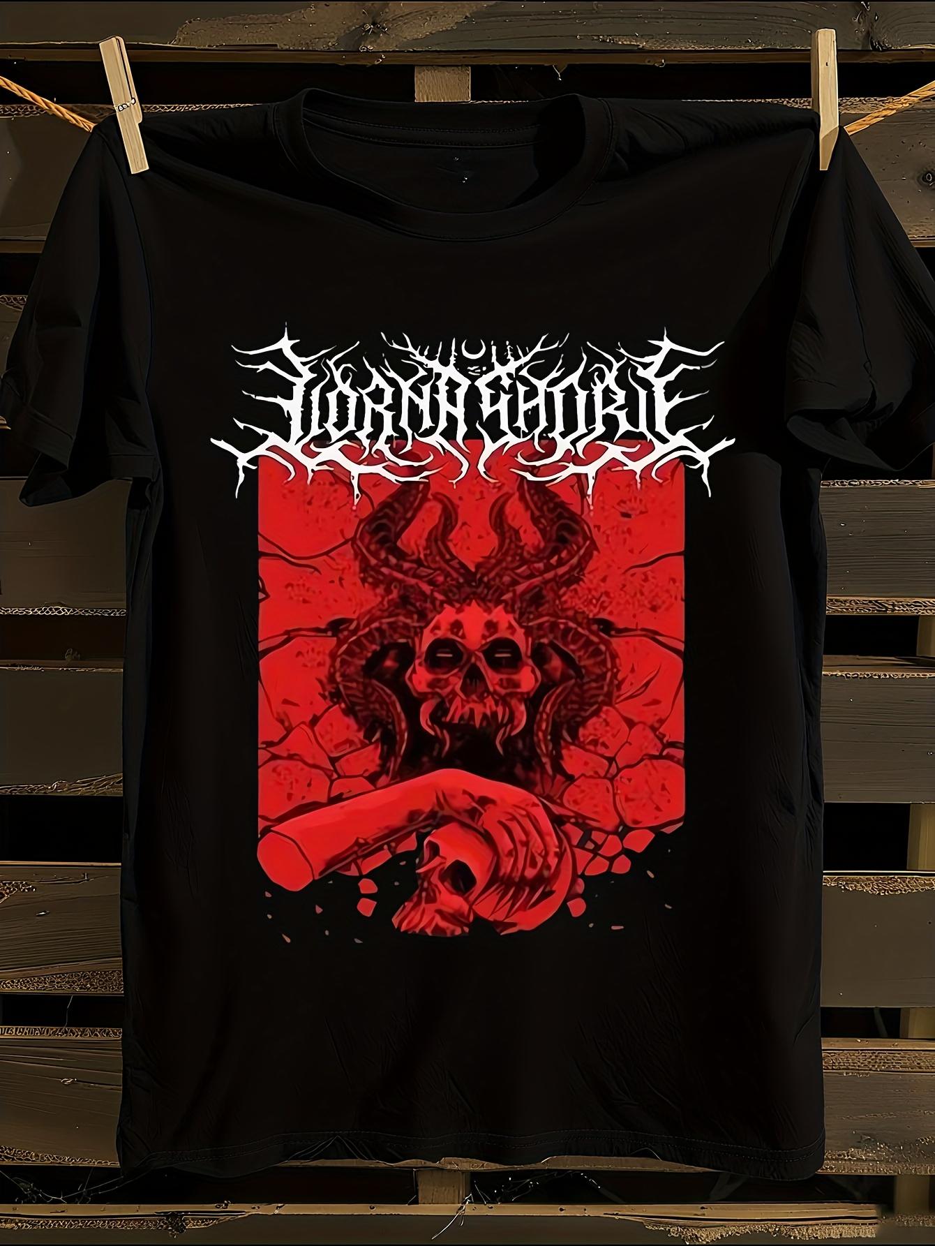 Lorna Shore Gothic Lettering and Skull Graphic T-shirt XL