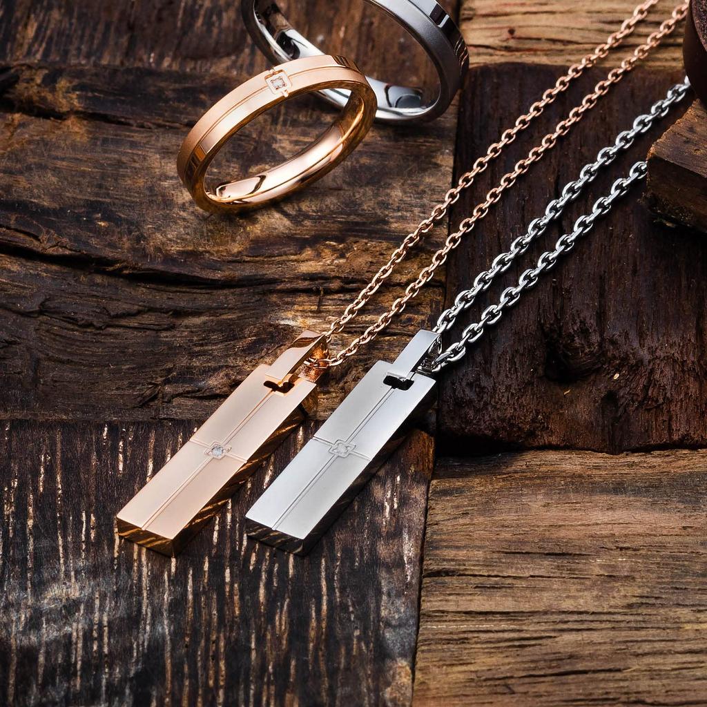 Pair Necklace Diamond Cross Matte Plate Gold Silver [White Clover] & 4SUP056GO&4SUP056SV