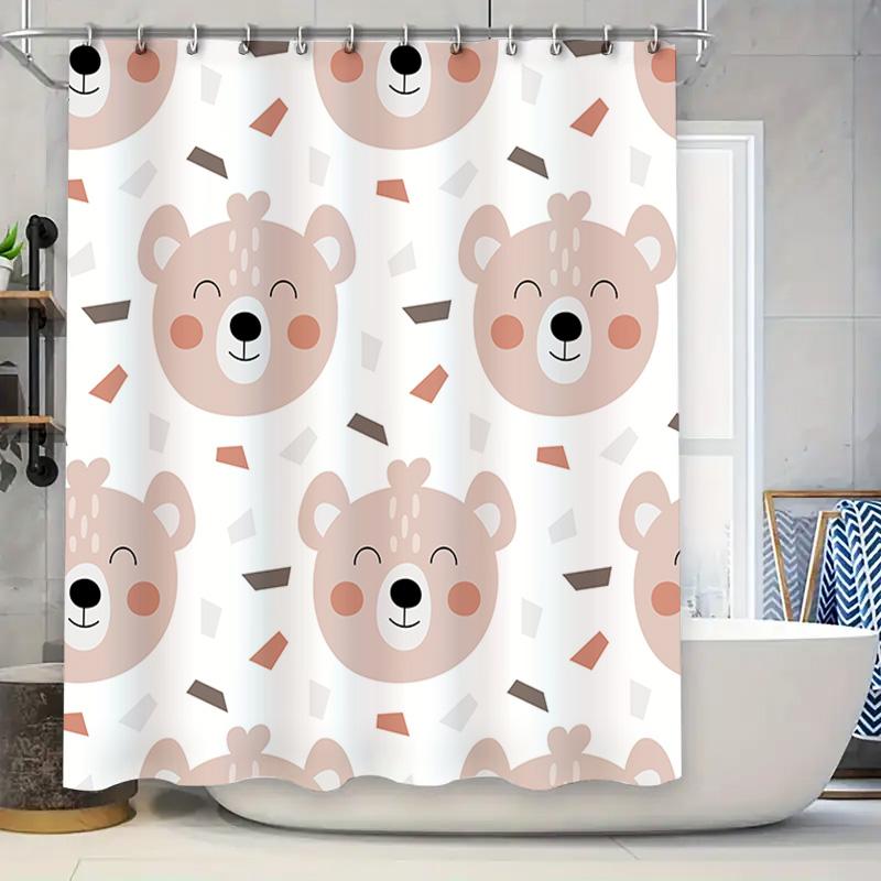 

Cute Cartoon Animal Print Shower Curtain Set For Home Bath Decor Pink Bears With Colorful Confetti (60X72) W60H190(CM)-1 Pcs