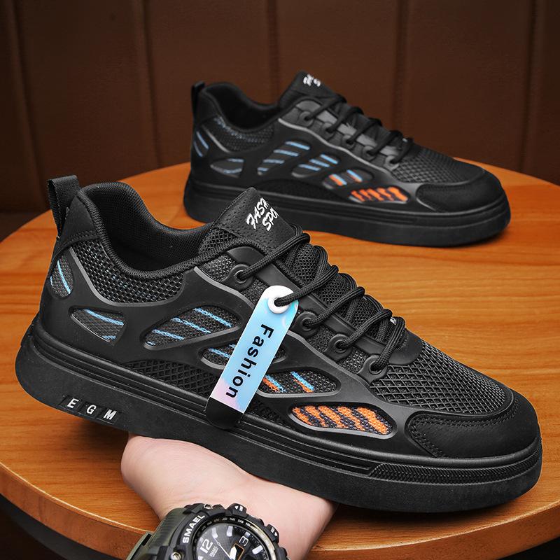 Letní pánské boty malé bílé boty ležérní trendy boty všestranné síťované sportovní dospívající žáci základní školy ploché boty síťované boty prodyšné