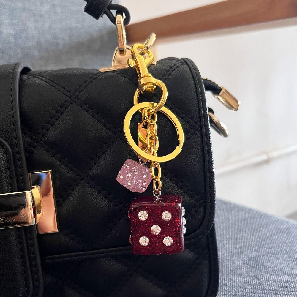 Backpack Hanging Good Luck Dice Keychain Rhinestone Red Dice Pendant  Creative Gift