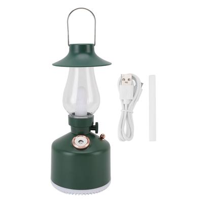 Vintage zvlhčovač vzduchu s nočním světlem ve tvaru petrolejové lampy, tichý domácí zvlhčovač 280 ml, zelený