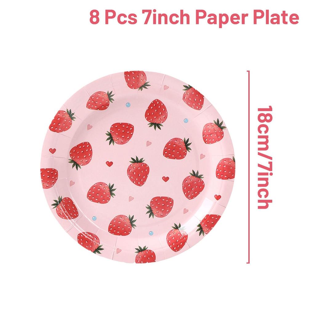 Süßes Erdbeer Einweggeschirr Set Erdbeer Thema Geburtstagsfeier Dekorationen Kinder Gastgeschenke Geschenk Mädchen Babyparty Zubehör