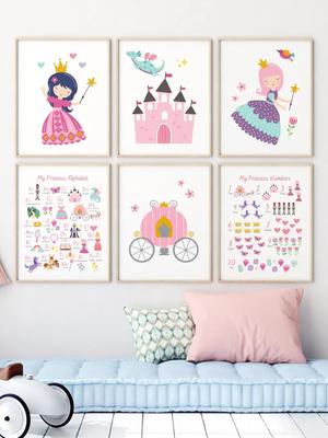 Kawaii unicorn castel prințesa fată flori poster numere alfabet pepinieră perete artă pictură pânză imagine bebeluș copii decor cameră