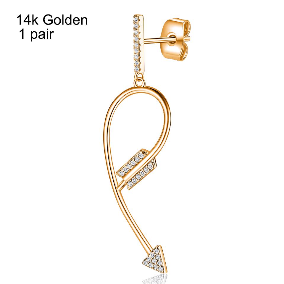 

Серьги с геометрическими стрелками из белого циркония, меди, платины и розового золота 14 карат золотой