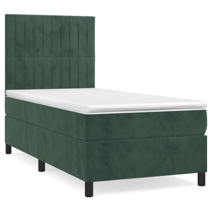 3143124 vidaXL Lit à sommier tapissier avec matelas Vert foncé 90x200 cm