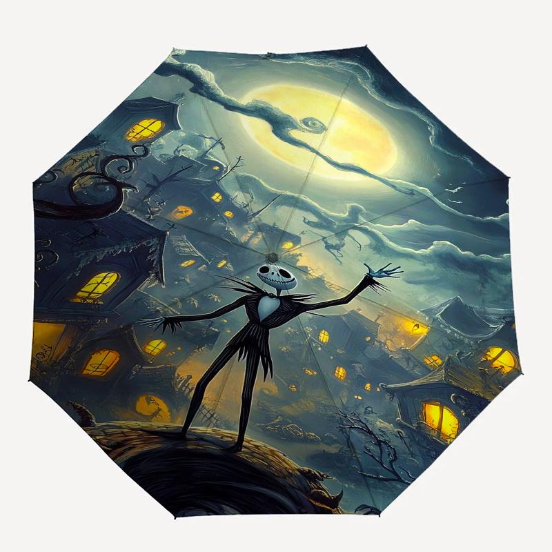 Jack Skellington, Halloween-Stadt Automatisches Öffnungs- und Schließschirm - 8-Speichen FaltDesign, Leicht und Tragbar, Geeignet für den täglichen Gebrauch