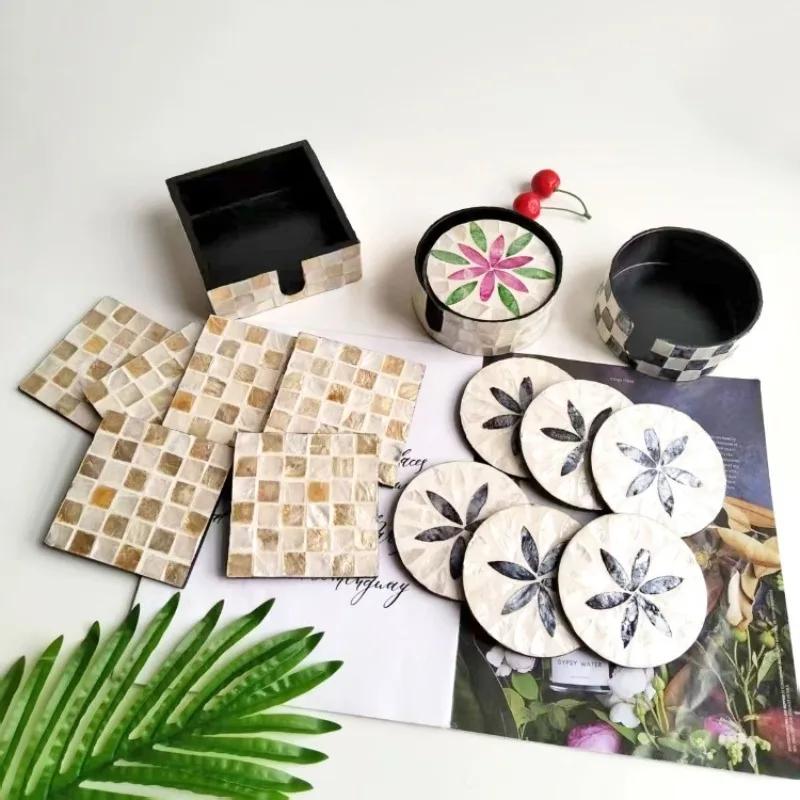 Handmade Shell Coaster Set Creative Colorful Insulation Placemat Light Luxury Natural Shell Tea Coaster Home Desktop Decoration