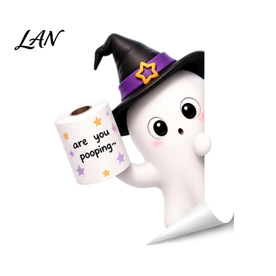 Easy Installation Toilet Decals Halloween Sticker, Ghost And Skeleton Print Decals, Waterproof PVC Funny Peel Stick Spooky Stickers, for Bathroom