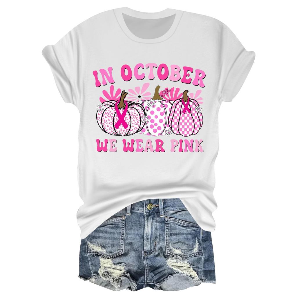 Women's Casual Halloween Breast Print T-Shirt Round Neck Pullover Short Sleeve Top