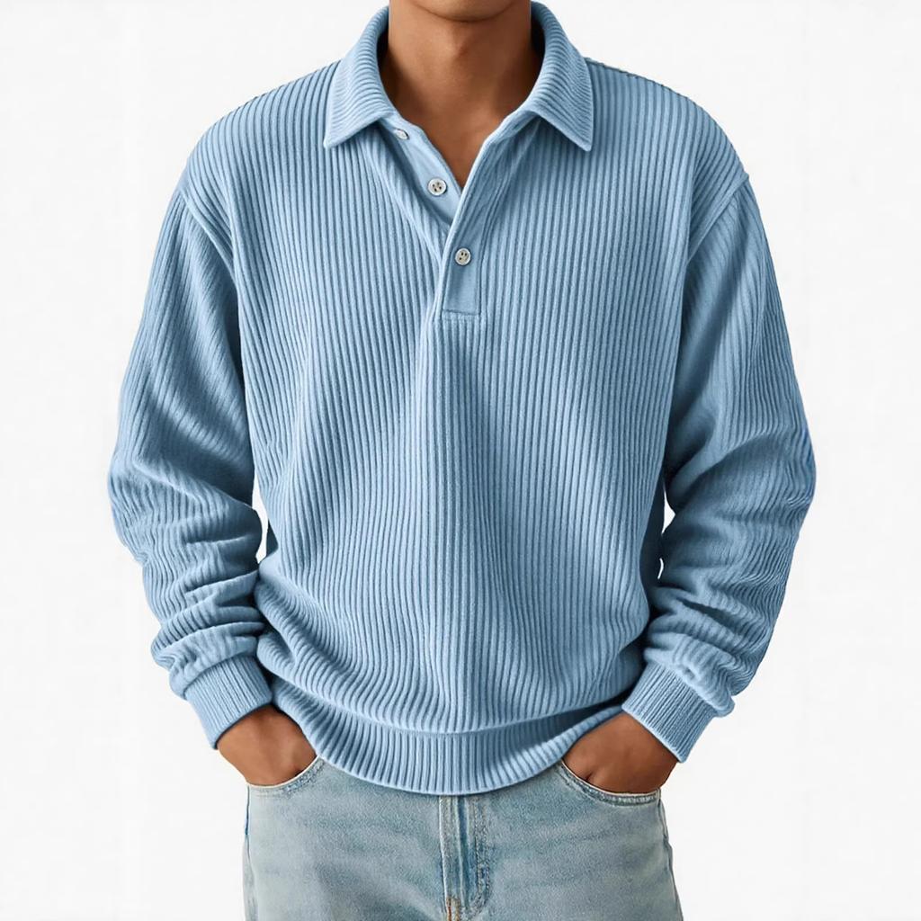 Autumn Winter Men's Retro Polos Casual Corduroy Solid Striped Long Sleeve Polo Shirt Men Business Tops