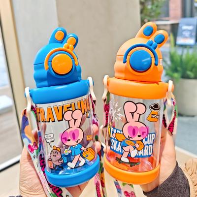 New Cute Tilting Rabbit Plastic Cup Children's Cup Portable Straw Cup High Appearance Horizontal Strap with Pop-up Lid Gift Cup