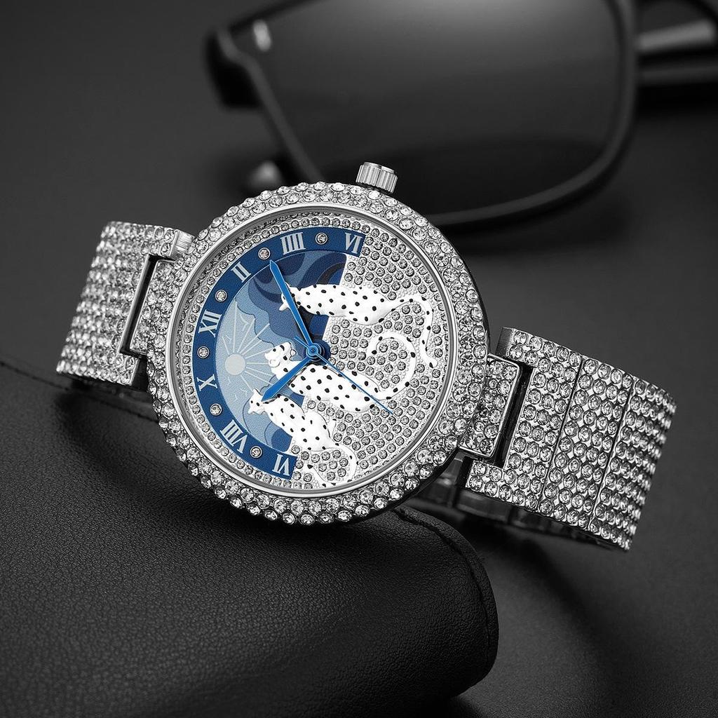 Golden Iced Brilliant Watches Men Luxury Steel Quartz Watch Fashion Leopard Hip Hop Diamond Wrist Watch Man Reloj Hombre