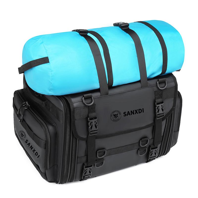 SANXDI Μεγάλη Μοτοσυκλετιστική Πίσω Σχάρα Πλαϊνών Αποσκευών - Επεκτάσιμη, Τσάντα Ουράς για Ταξίδια Μεγάλων Αποστάσεων