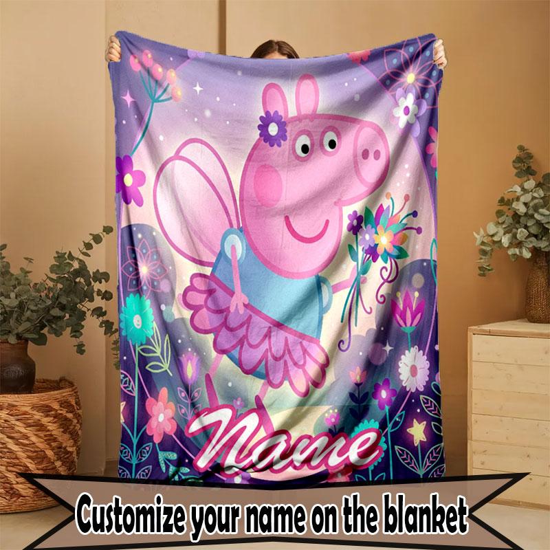 Custom Name Personalized Peppa Pig Print Blanket, Home Decor, Bedroom, Sofa, Camping, Couch, Gifts for Birthday Christmas