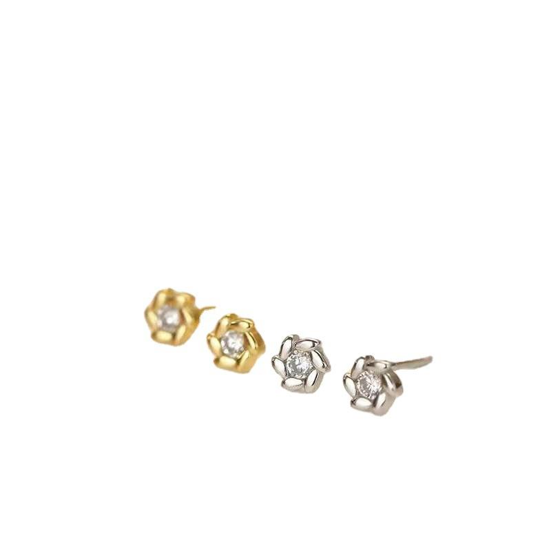 S925 Sterling Silver Flowers Diamond Stud Earrings Female Earrings Light Luxury Minority Design Sense Exquisite and Versatile Earrings