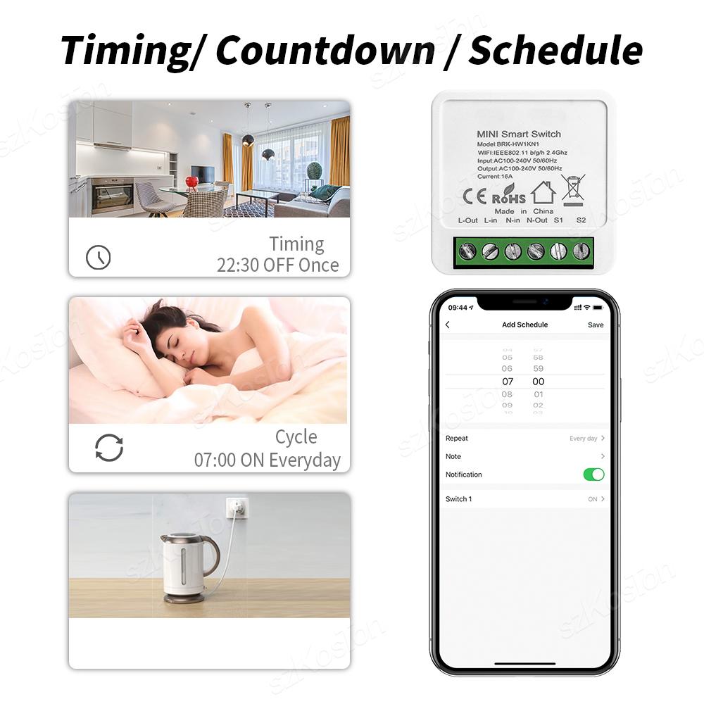 16A WiFi Smart Switch do HomeKit Mini Smart Breaker 2 Way Lights Control Działa z Siri Alexa Google Home Cozylife APP