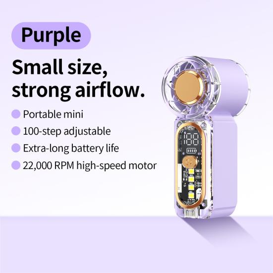 Handheld Fan, with Transparent Body Mini Portable Personal Fan, Digital Display And Emergency Lighting Design, 100 Gear Wind Speed Adjustable Fan for
