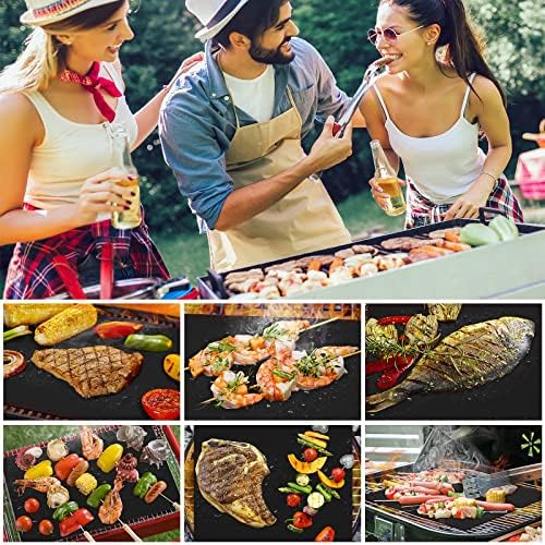 Non stick Grill Mat Griddle Sheet for Gas Grills Reusable Suitable for Charcoal & Electric Grills PFOA Free Over 40 x 32 cm (Set of 5)