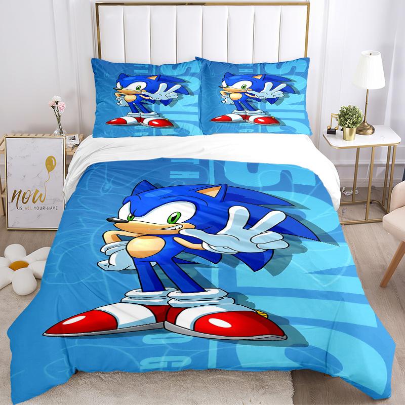 3pcs Sonic The Hedgehog Home Decor Bedding Set-Universal Three-Piece Suit for Bedroom, Guest Room, Living Room, Hotel-Perfect Gift for Fans,