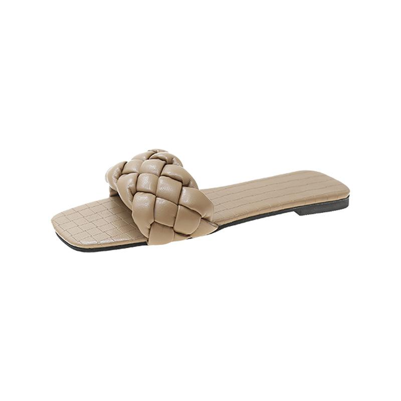 

Простые плетеные шлепанцы на плоской подошве, женские летние новые модные сандалии с квадратным носком 40 абрикосовый