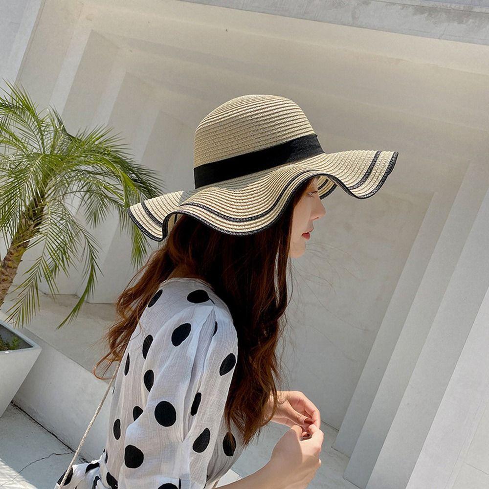 Bohemian Straw Weave Sun Hat Large Fisherman Hat Casual Sunscreen Bucket Hat  Ladies/Girls