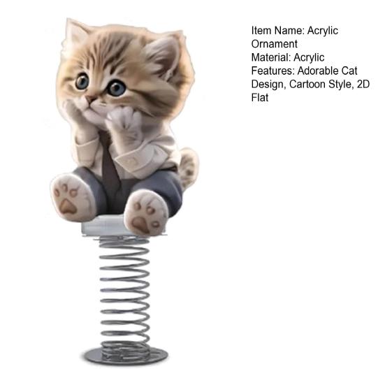 Yousheng 2D Acrylic Cat Bobblehead Bouncing Cat Decoration Cartoon Cat Ornament with Spring for Car Dashboard Desk Decor