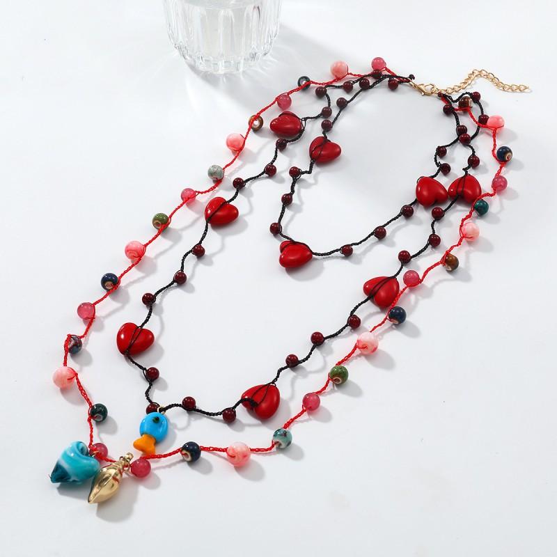 Boho Beach Necklace With Seashell Heart Charms Handwoven Multilayer Statement Jewelry Women Men 2025