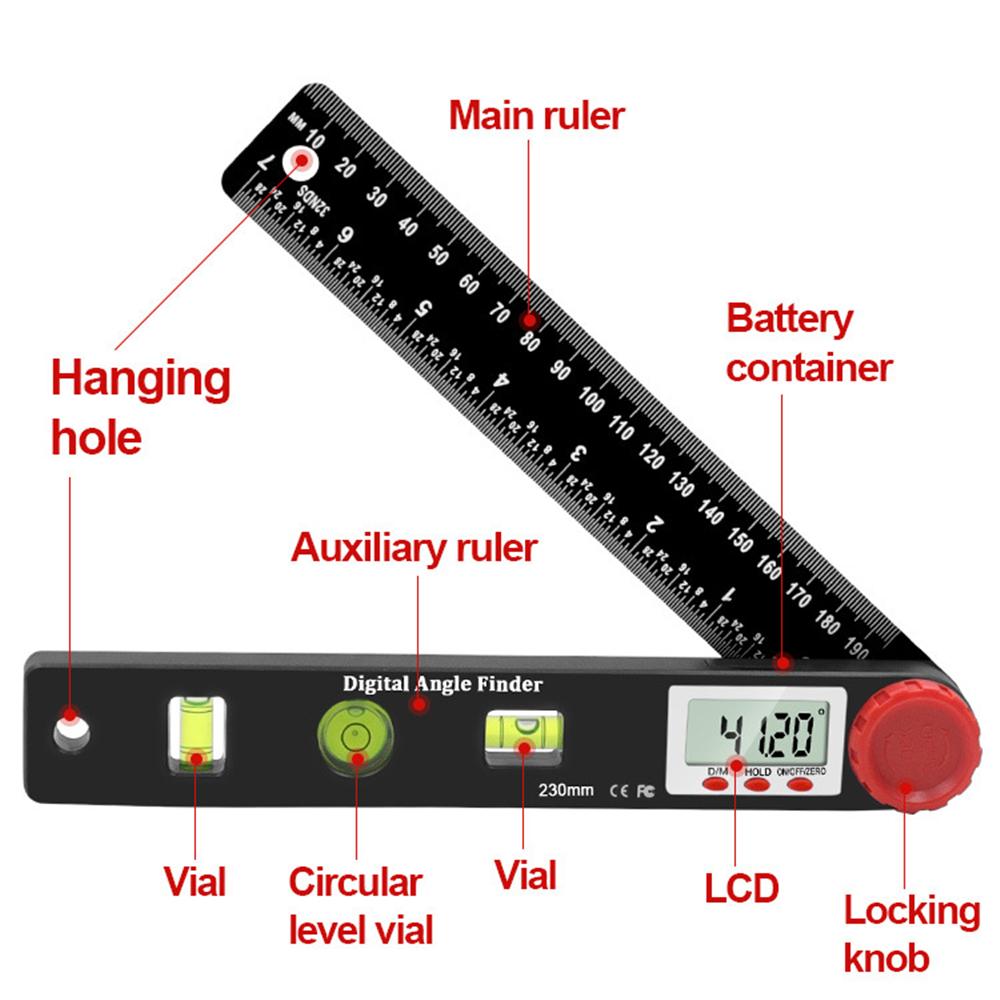 4 In 1 Digital Display Angle Ruler Woodworking Tool w/ Spirit Level Square Ruler