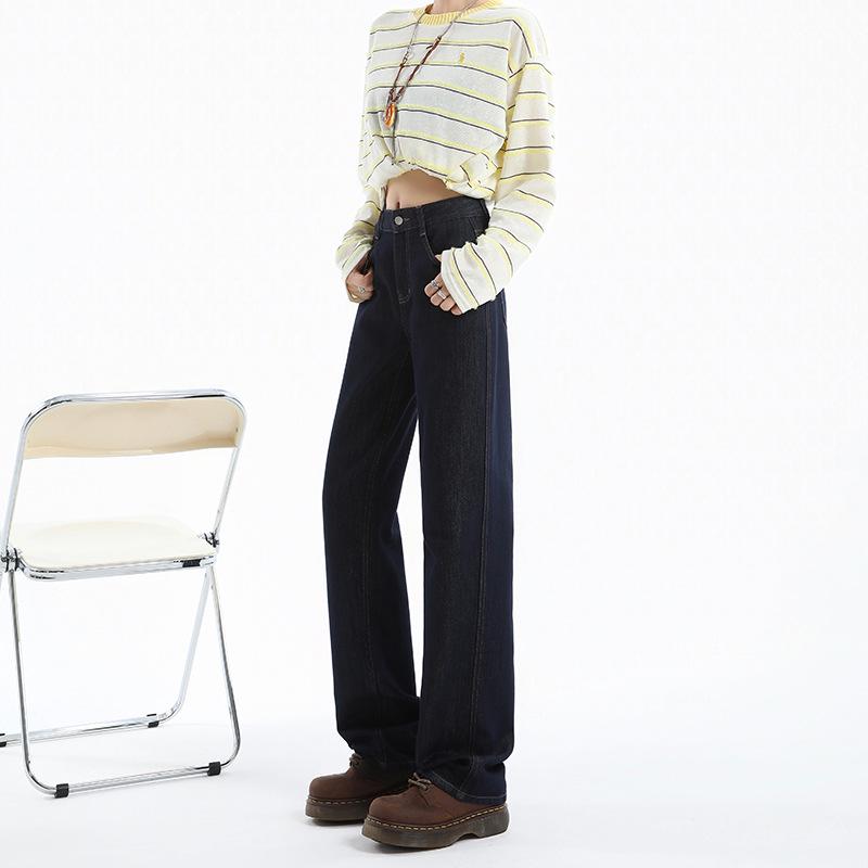 

Women s High-Waisted Wide-Leg Jeans - Autumn Style, Loose Fit, Floor-Length, Slimming, Versatile Long Pants. L