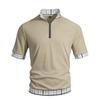 Men's Short Sleeve Polo Shirt with Half Zip Collar Layered Look Casual Loose Fit Big Size Plaid Pattern