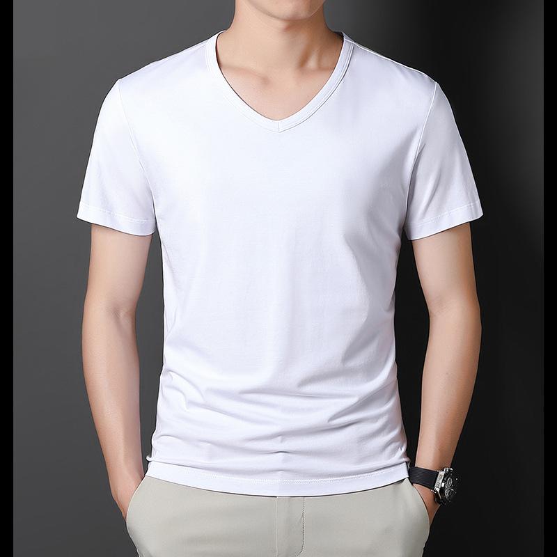 Men's Casual and Fashionable V-neck Solid Color Short Sleeved T-shirt Breathable and Comfortable Summer Versatile Top