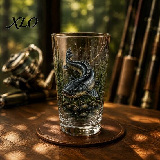 Outdoor Camping Drinkware Fishing Pint Glass Cup, Realistic Jumping Fish Pattern Design, Thickened Mountain Scenery Cups Creative Cup for And
