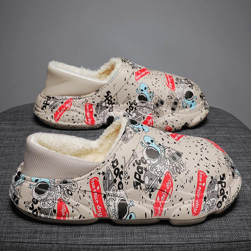 Fashion Man Slippers Flexible Platform Waterproof Comfortable Round Toe Slip-on Wear-Resistant Non-slip All-match Fashion Plus Velvet