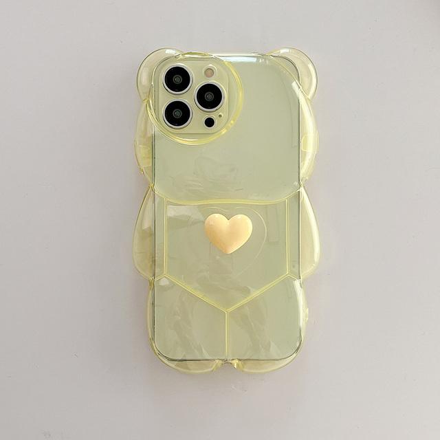 Cartoon 3d Bear Shape Cute Design Clear Case For Iphone 13 12 11 Pro Max Xs Max Xr X Korean Love Heart Lens Protection Cover