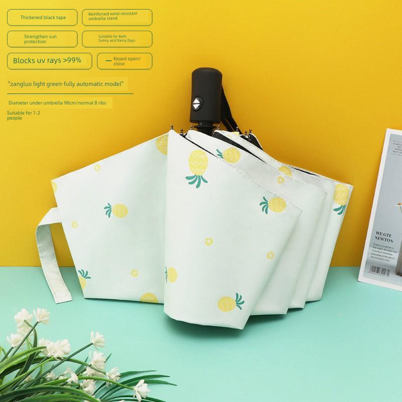 Cute Folding Umbrella for Girls with Black Coating for Sun Protection and Uv Protection, Manual and Fully Automatic, Dual-Use for Sun and Rain