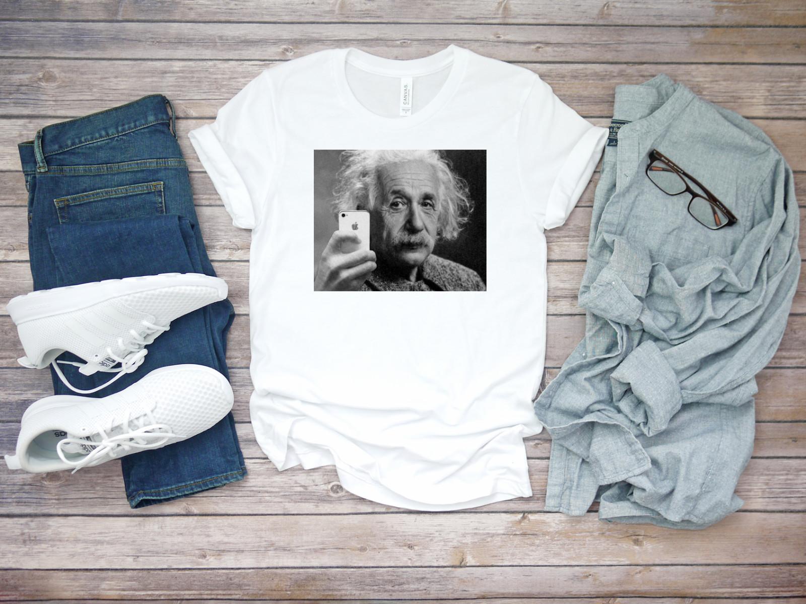 Albert Einstein sublimation selfie funny Short Sleeve White Men T-shirt K155 M