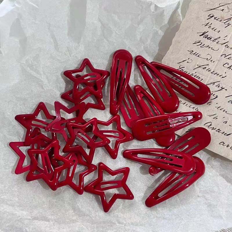 6 Pcs/Lot New Red Star Snap Clip for Women Girl Fashion Metal Waterdrop Barrettes Black Hairpin BB Clip Hair Clip Accessories