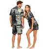 Couple Matching Halloween Pajama Set Short Sleeve Button Down Shirt with Hem and Shorts Set Soft Casual Sleepwear S To XXXXL
