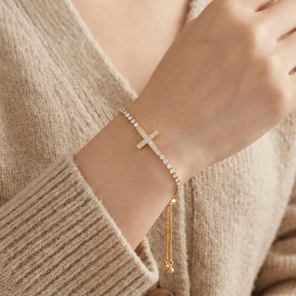 Light Luxury Cross Bracelet Classic Elegant Fine Bangle Zircon Paved Bracelet  Valentine's Day