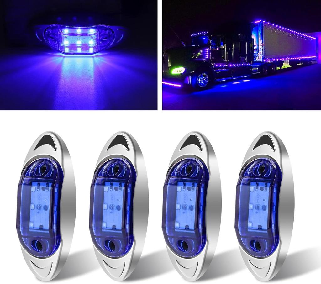 Biqing 4pcs Side Marker Lamp Blue 24v,Truck Marker Lamp LED,Suitable for Truck/Pickup/Caravan/RV/Bus/Boat